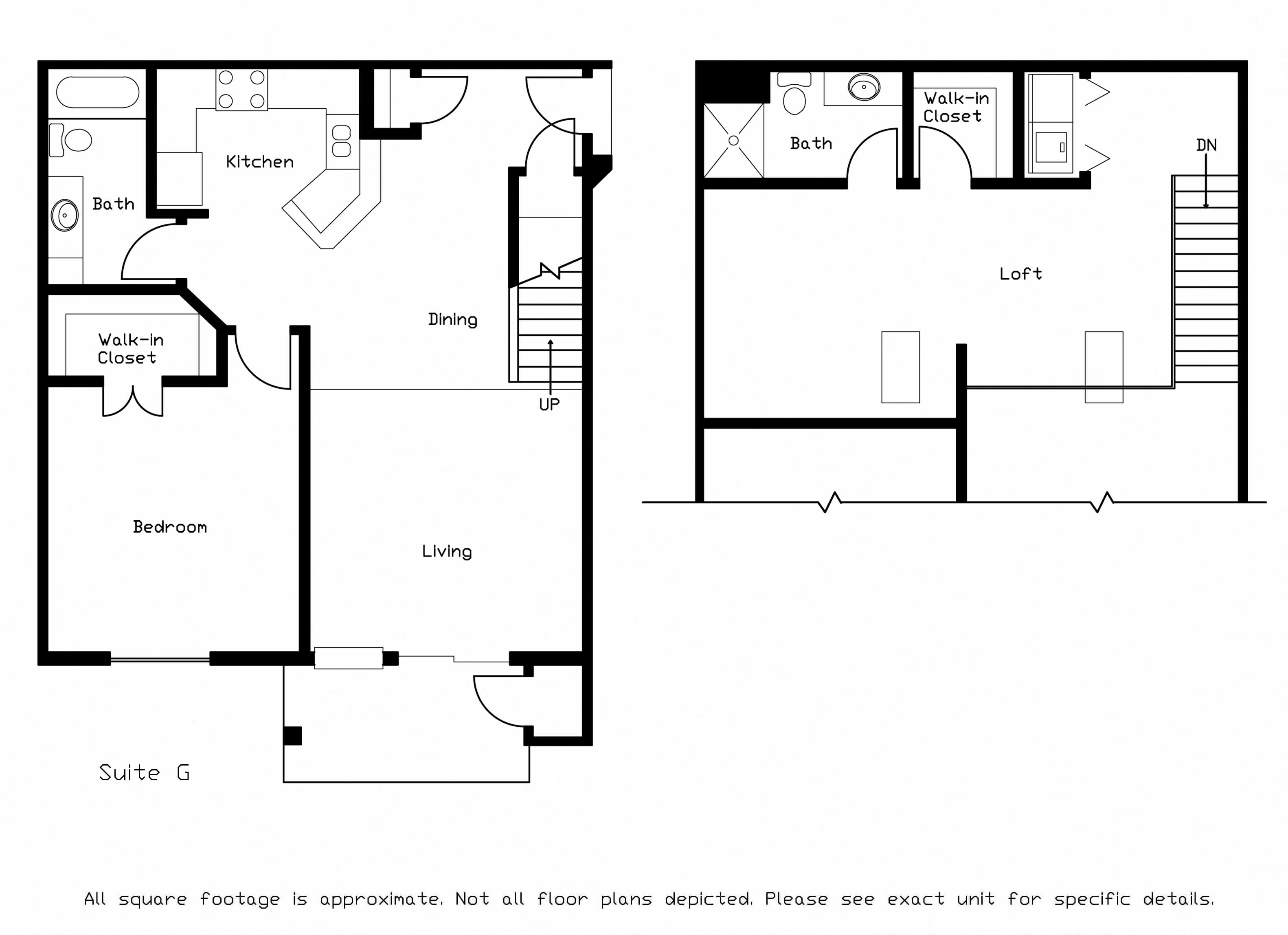 Floor plan for 1 bed, 2 baths, 1234 sqft